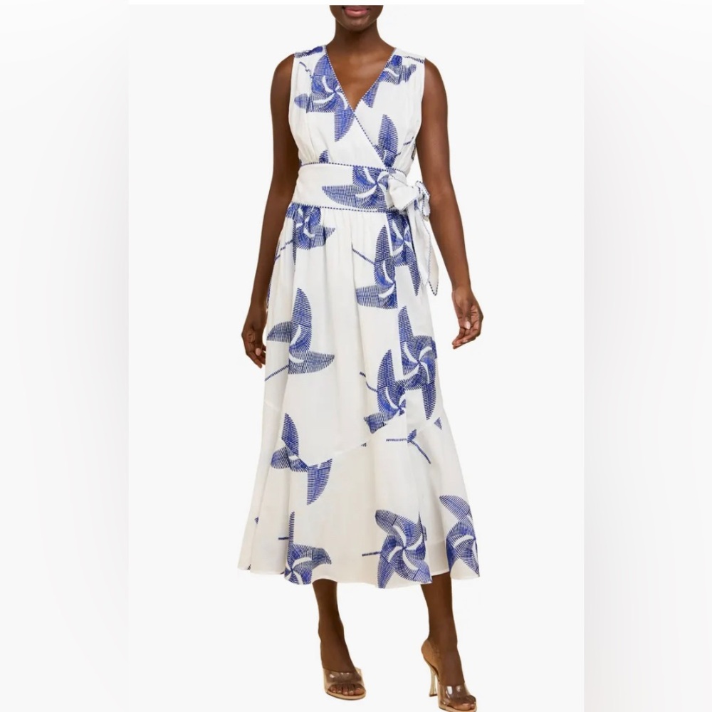 Ciebon Embroidered Tie Belt Wrap Sundress (Blue/White)